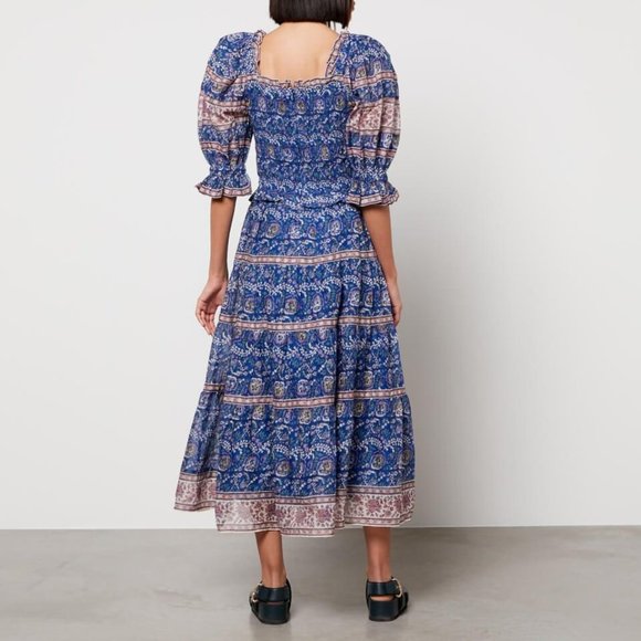 SEA Rosita Border Puff Sleeve Smocked Dress - Blue - NWT - Size Small - Picture 2 of 6